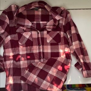 Eddie Bauer Burgundy and Pink Plaid Shirt